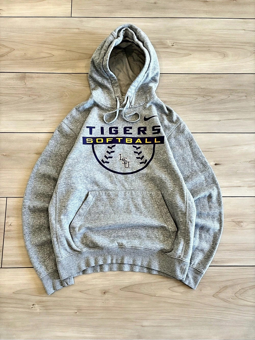 Y2K Nike LSU Tigers Softball Womens Hoodie Sweatshirt Gray & Purple Size Small